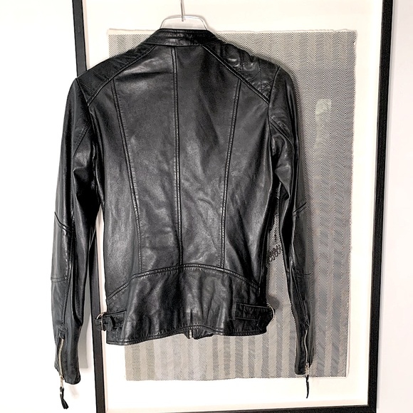 Danier leather slim moto jacket with gold zippers, light weight no bulk size S - Picture 2 of 12